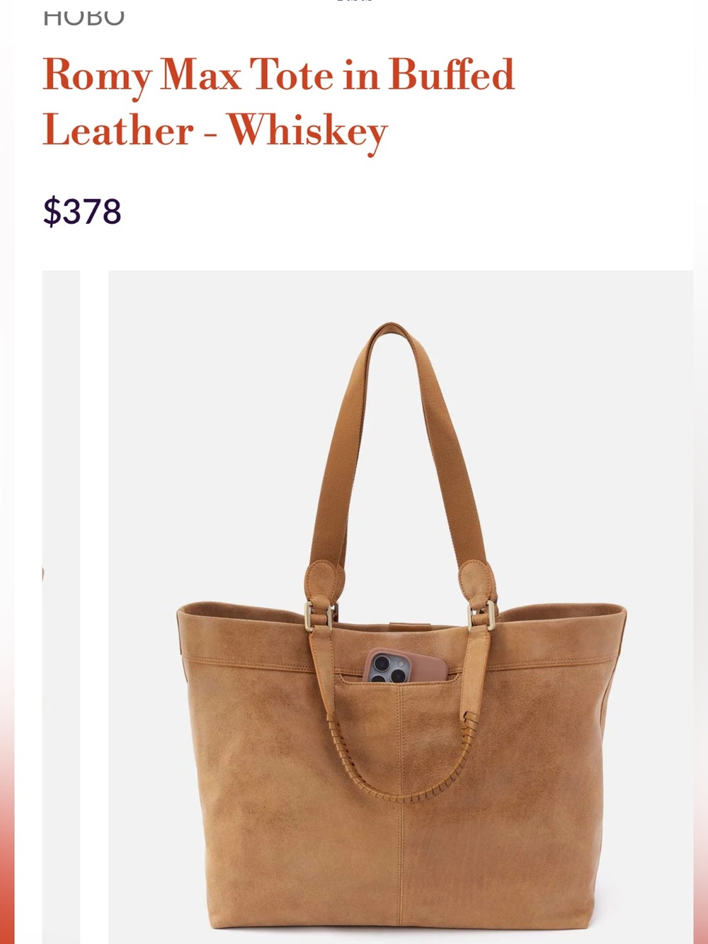 HOBO Romy Max Tote in Whiskey Brown Buffed Leather - Picture 2 of 8